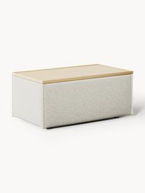 Sofa-Hocker Lennon aus Bouclé mit Stauraum, Bezug: Bouclé (80 % Polyester, 2, Tablett: Eichenholz, Spannplatte m, Gestell: Spanplatte, mitteldichte , Füße: Kunststoff Dieses Produkt, Bouclé Off White, helles Eichenholz, B 88 x T 50 cm