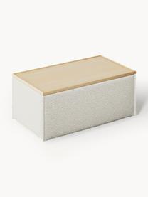 Sofa-Hocker Lennon aus Bouclé mit Stauraum, Bezug: Bouclé (80 % Polyester, 2, Tablett: Eichenholz, Spannplatte m, Gestell: Spanplatte, mitteldichte , Füße: Kunststoff Dieses Produkt, Bouclé Off White, helles Eichenholz, B 88 x T 50 cm