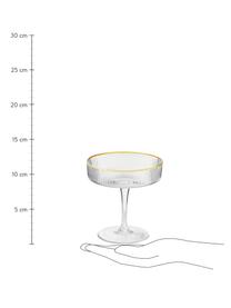 Coupe à champagne à relief rainuré et bord doré Minna, 4 pièces, Verre, soufflé bouche, Transparent, couleur dorée, Ø 11 x haut. 11 cm