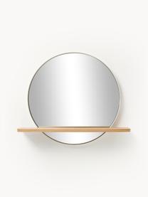 Okrągłe lustro ścienne z metalową ramą z półką Kenny, Beżowy, jasne drewno naturalne, S 70 x W 60 cm