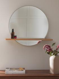 Espejo de pared redondo Kenny, Estante: tablero de fibras de dens, Espejo: cristal, Beige, madera clara, An 70 x Al 60 cm