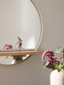Okrągłe lustro ścienne z metalową ramą z półką Kenny, Beżowy, jasne drewno naturalne, S 70 x W 60 cm