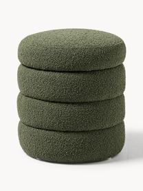 Pouf in bouclé con contenitore Alto, Rivestimento: bouclé (100% poliestere) , Struttura: legno di pino massiccio, , Bouclé verde scuro, Ø 43 x Alt. 48 cm