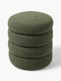 Pouf in bouclé con contenitore Alto, Rivestimento: bouclé (100% poliestere) , Struttura: legno di pino massiccio, , Bouclé verde scuro, Ø 43 x Alt. 48 cm