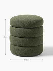 Pouf in bouclé con contenitore Alto, Rivestimento: bouclé (100% poliestere) , Struttura: legno di pino massiccio, , Bouclé verde scuro, Ø 43 x Alt. 48 cm