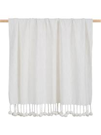 Baumwolldecke Sorbet in Beige mit Pompoms, 100% Baumwolle, Beige, B 130 x L 170 cm