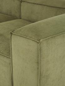 Modulares Sofa Lennon (4-Sitzer) aus Cord, Bezug: Cord (92 % Polyester, 8 %, Gestell: Massives Kiefernholz, Spe, Füße: Kunststoffx Dieses Produk, Cord Olivgrün, B 327 x T 119 cm