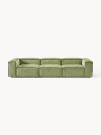 Modulares Sofa Lennon (4-Sitzer) aus Cord, Bezug: Cord (92 % Polyester, 8 %, Gestell: Massives Kiefernholz, Spe, Cord Olivgrün, B 327 x T 119 cm