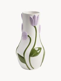 Handgefertigte Vase Tulip, H 31 cm, Dolomit, Lila, Off White, Olivgrün, Ø 16 x H 31 cm