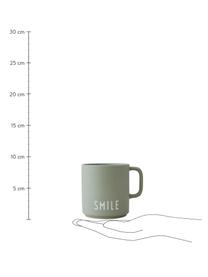 Taza con frase de diseño Favourite SMILE, Porcelana fina Bone China, Gris verdoso, blanco, Ø 10 x Al 9 cm