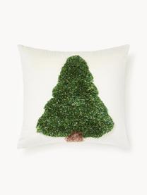 Cojín de terciopelo Tree, Funda: terciopelo (100% poliéste, Blanco, verde, An 30 x L 30 cm