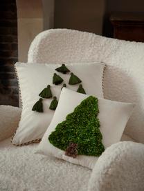 Coussin 30x30 en velours Tree, Blanc, vert, larg. 30 x long. 30 cm