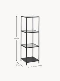 Wandkast Seaford, Frame: gepoedercoat metaal, Zwart, transparant, B 35 x H 120 cm