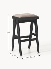 Tabouret de bar rembourré Sissi, Tissu grège, bois noir, larg. 46 x haut. 75 cm