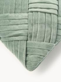 Housse de coussin en velours texturé Sina, Velours (100 % coton), Vert sauge, larg. 30 x long. 50 cm