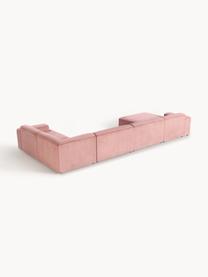 Divano angolare XL in velluto a coste Melva, Rivestimento: velluto a coste (92% poli, Struttura: legno massiccio di pino e, Piedini: plastica Questo prodotto , Velluto a coste rosa antico, Larg. 458 x Prof. 220 cm, chaise-longue a destra