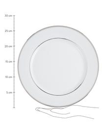 Porcelánový plytký tanier so strieborným okrajom Ginger, 6 ks, Porcelán, Biela, odtiene striebornej, Ø 27 cm