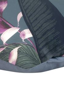 Taies d'oreiller réversible en satin de coton Flora, 2 pièces, 65 x 65 cm, Gris foncé, motif botanique, larg. 65 x long. 65 cm