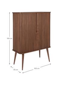 Credenza alta retrò con ante scorrevoli Barbier, Ripiani: vetro temperato, Legno di noce, Larg. 100 x Alt. 140 cm