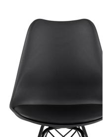 Kunstleren stoelen Eris met gestoffeerde zitvlak, 2 stuks, Zitvlak: kunstleer (polyurethaan), Zitvlak: kunststof, Poten: gepoedercoat metaal, Kunstleer zwart, B 49 x D 54 cm