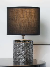 Lámpara de mesa pequeña con base de cristal Crystal Glow, Pantalla: poliéster, algodón, Cable: cubierto en tela, Gris, negro, Ø 15 x Al 29 cm