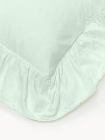 Funda nórdica de percal de algodón lavado con volantes Louane, Verde salvia, Cama 90 cm (155 x 220 cm)