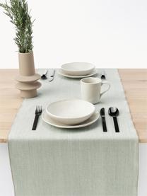 Leinen-Tischläufer Audra mit Fischgrätmuster, 100 % Leinen, Salbeigrün, Beige, B 46 x L 147 cm