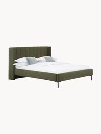 Cama tapizada Dusk, Tapizado: tejido finamente estructu, Estructura: madera de pino maciza con, Patas: metal con pintura en polv, Tejido verde oliva, An 160 x L 200 cm