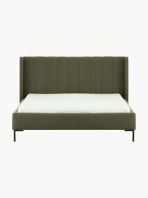 Cama tapizada Dusk, Tapizado: tejido finamente estructu, Estructura: madera de pino maciza con, Patas: metal con pintura en polv, Tejido verde oliva, An 160 x L 200 cm