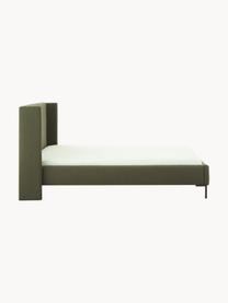 Cama tapizada Dusk, Tapizado: tejido finamente estructu, Estructura: madera de pino maciza con, Patas: metal con pintura en polv, Tejido verde oliva, An 160 x L 200 cm