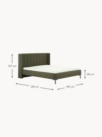 Cama tapizada Dusk, Tapizado: tejido finamente estructu, Estructura: madera de pino maciza con, Patas: metal con pintura en polv, Tejido verde oliva, An 160 x L 200 cm