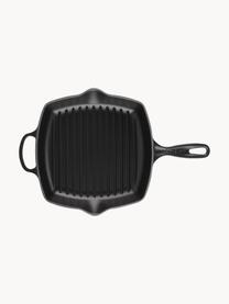 Vierkante grillpan Signature Collection uit gietijzer met gegroefde structuur, Geëmailleerd ijzer, Zwart, B 44 x H 5 cm