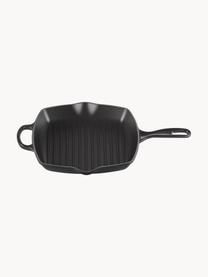 Vierkante grillpan Signature Collection uit gietijzer met gegroefde structuur, Geëmailleerd ijzer, Zwart, B 44 x H 5 cm