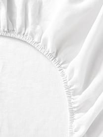 Lenzuolo con angoli boxspring in lino lavato Airy, Bianco, Larg. 90 x Lung. 200 cm, Alt. 35 cm