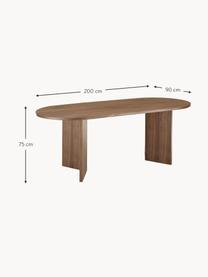 Tavolo ovale in legno Toni, 200 x 90 cm, Pannello MDF (fibra a media densità) con finitura in noce laccato, Legno di noce, Larg. 200 x Prof. 90 cm
