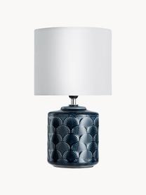 Lampada da tavolo piccola in ceramica Lola Glowing Midnight, Paralume: lino, Base della lampada: ceramica, Blu scuro, bianco, Ø 18 x Alt. 32 cm