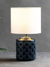 Kleine Tischlampe Glowing Midnight aus Keramik, Lampenschirm: Leinen, Lampenfuß: Keramik, Dunkelblau, Weiß, Ø 18 x H 32 cm