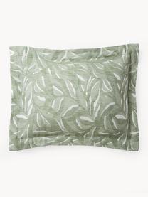 Funda de almohada de lino y algodón estampado Amita, Verde salvia, An 45 x L 110 cm