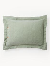 Taie d'oreiller jacquard en coton et lin Amita, Vert sauge, larg. 50 x long. 70 cm