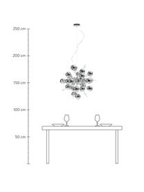 Závesná lampa zo sklenených guľôčok Explosion, Odtiene striebornej, Ø 65 cm