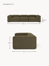 Canapé modulable 4 places en tissu bouclé Lennon, Bouclé vert olive, larg. 327 x prof. 119 cm