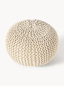 Pouf en tricot artisanal Dori, Blanc crème, Ø 55 x haut. 35 cm