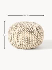 Pouf en tricot artisanal Dori, Blanc crème, Ø 55 x haut. 35 cm