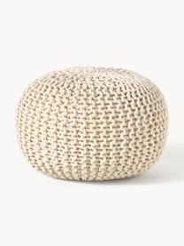 Handgefertigter Strickpouf Dori, Bezug: 100% Baumwolle, Cremeweiss, Ø 55 x H 35 cm