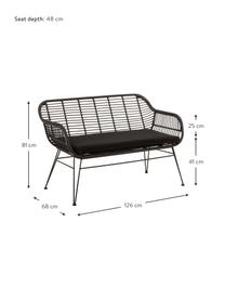 Polyrattan-Sitzbank Costa, Sitzfläche: Polyethylen-Geflecht, Gestell: Metall, pulverbeschichtet, Schwarz, B 126 x H 81 cm