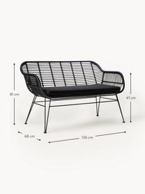 Polyrattan-Sitzbank Costa, Sitzfläche: Polyethylen-Geflecht, Gestell: Metall, pulverbeschichtet, Schwarz, B 126 x T 68 cm