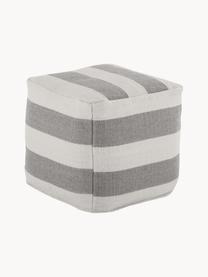 Pouf rond tissé main Lani, Gris, blanc, larg. 40 x haut. 40 cm