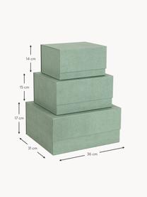 Komplet pudełek do przechowywania Ilse, 3 elem., Canvas, tektura, Szałwiowy zielony, Komplet z różnymi rozmiarami