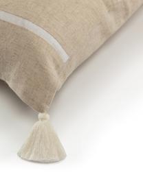 Gestreifte Kissenhülle Silene mit Quasten, 100% Baumwolle, Beige, 45 x 45 cm