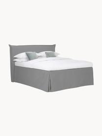 Premium boxspringbed Violet, Matras: 5-zones pocketvering, Poten: massief gelakt berkenhout, Geweven stof donkergrijs, B 140 x L 200 cm, hardheidsgraad H2